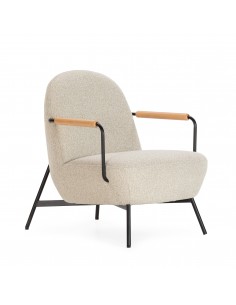 Butaca de diseño REGI Beige Tapizada en Tela y metal negro