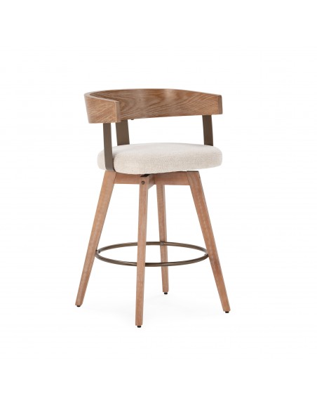 Banqueta giratória nórdica ILIA, carvalho lavado, assento estofado bege