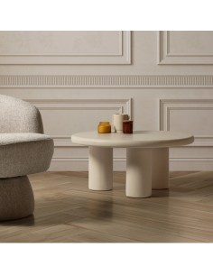 Mesa Centro Redonda minimalista IRIEL 80, Crema Efecto... 2