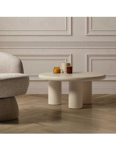 Mesa Centro Redonda minimalista IRIEL 80, Crema Efecto Cemento