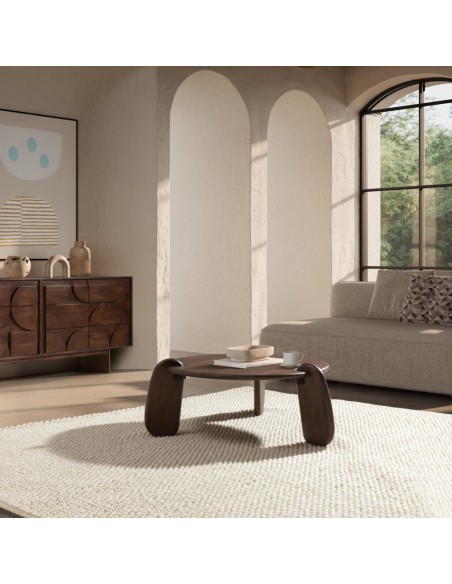 Mesa Centro Redonda de diseño TAMIRA 80 en Madera de Mango Nogal