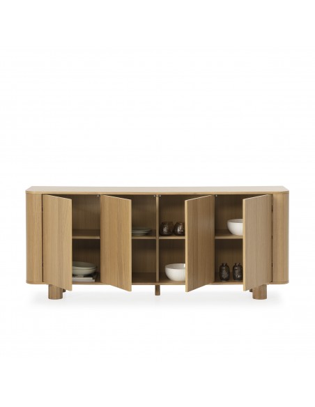 Aparador minimalista PADOC 180, 4 portas, folheado a carvalho.