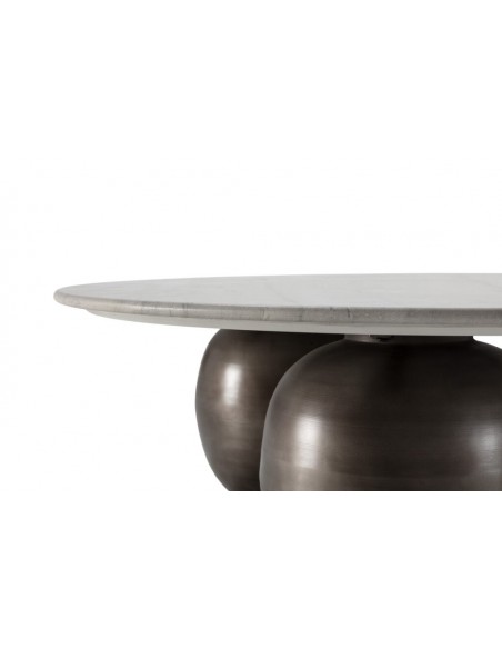 Mesa Centro Redonda de diseño TANYA 120 Mármol Blanco y Madera de Mango