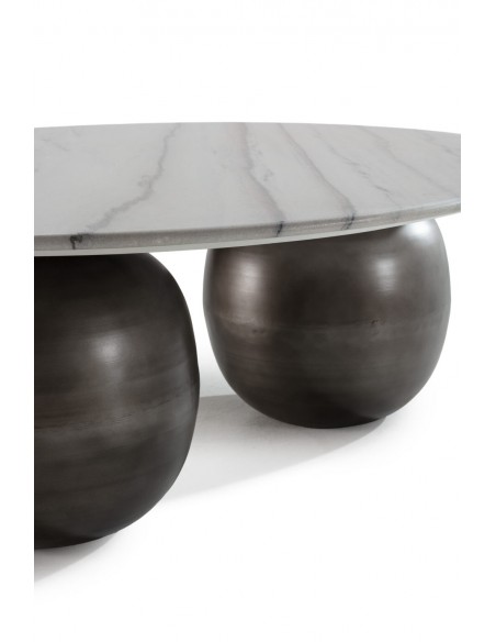 Mesa Centro Redonda de diseño TANYA 120 Mármol Blanco y Madera de Mango