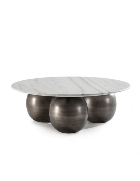 Mesa Centro Redonda de diseño TANYA 120 Mármol Blanco y Madera de Mango