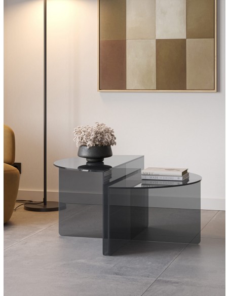 Set de 2 Mesas Centro de cristal minimalista VELTA Gris Azulado