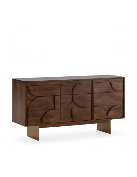 Aparador de diseño geométrico TRISHA 145, 3 Puertas, Madera de Mango