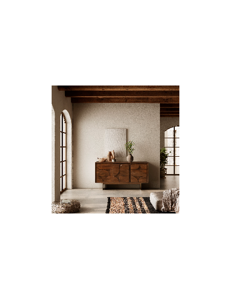 Aparador TRISHA 145 design geométrico, 3 portas, madeira de mangueira.