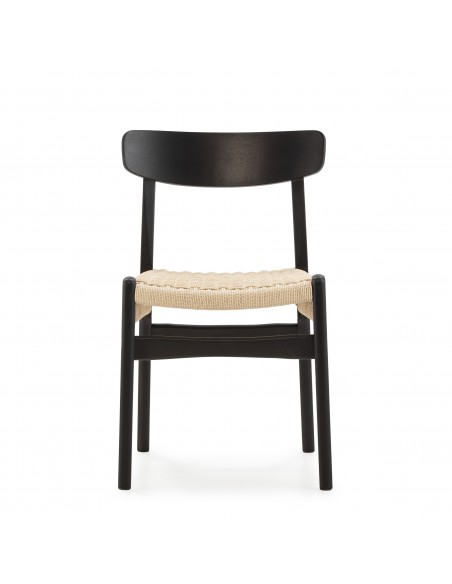 Silla mediterránea BIEL de Madera negra y Asiento de Cuerda