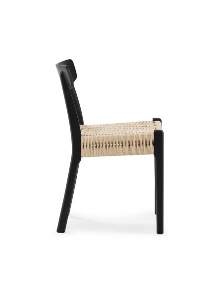 Silla mediterránea BIEL de Madera negra y Asiento de Cuerda