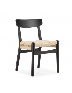 Silla mediterránea BIEL de Madera negra y Asiento de Cuerda