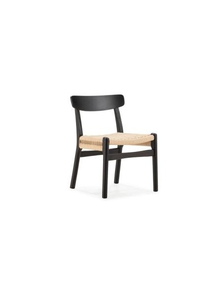 Silla mediterránea BIEL de Madera negra y Asiento de Cuerda