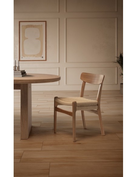 Silla mediterránea BIEL de Madera color roble y Asiento de Cuerda