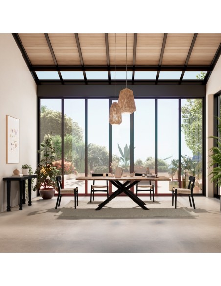 Silla mediterránea BIEL de Madera negra y Asiento de Cuerda