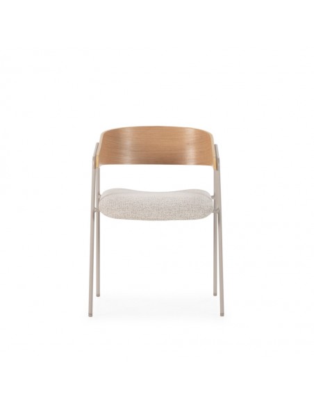 Silla de diseño CORA tela Beige con Respaldo madera roble