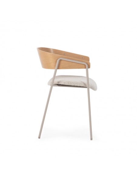 Silla de diseño CORA tela Beige con Respaldo madera roble