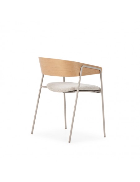 Silla de diseño CORA tela Beige con Respaldo madera roble