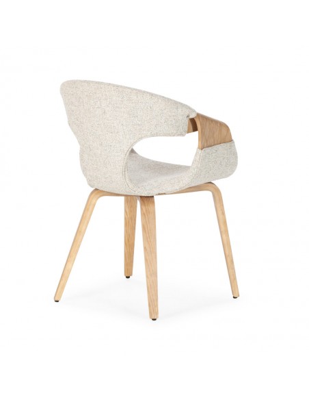 Silla de diseño nórdico ELIF en tela Beige y Roble lavado curvado