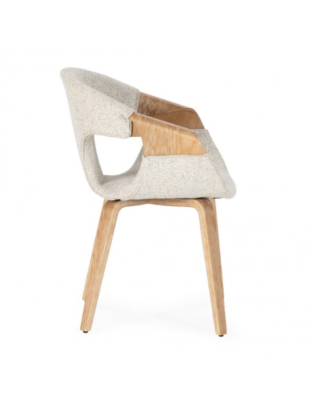 Silla de diseño nórdico ELIF en tela Beige y Roble lavado curvado