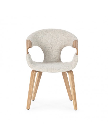 Silla de diseño nórdico ELIF en tela Beige y Roble lavado curvado
