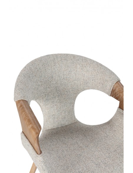 Silla de diseño nórdico ELIF en tela Beige y Roble lavado curvado