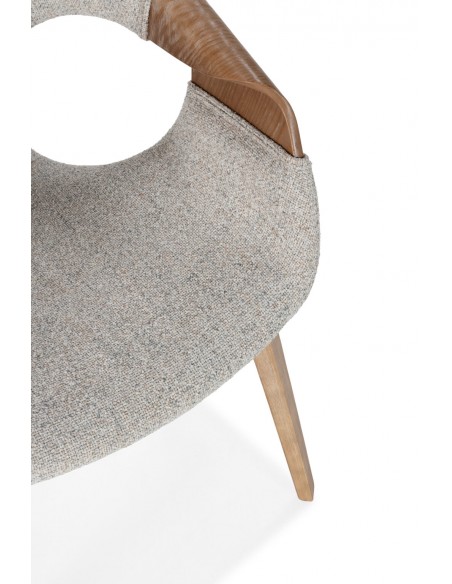 Silla de diseño nórdico ELIF en tela Beige y Roble lavado curvado