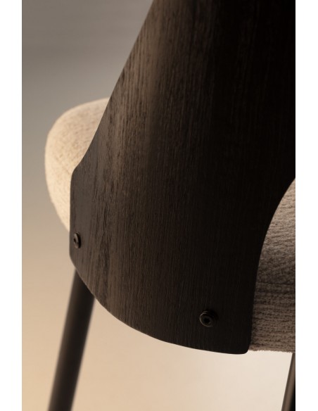 Silla de diseño GILDA, Respaldo madera Negro y asiento tela Beige