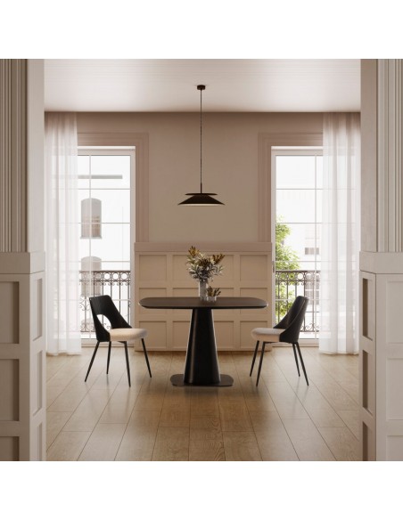 Silla de diseño GILDA, Respaldo madera Negro y asiento tela Beige