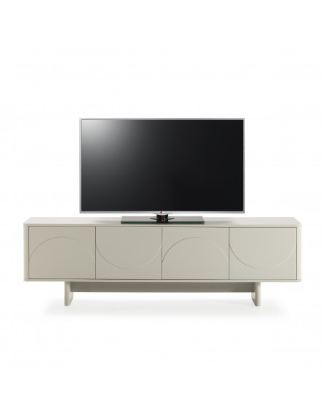 Móvel TV minimalista SOLEI 180 x 55 em MDF lacado creme com 4 portas