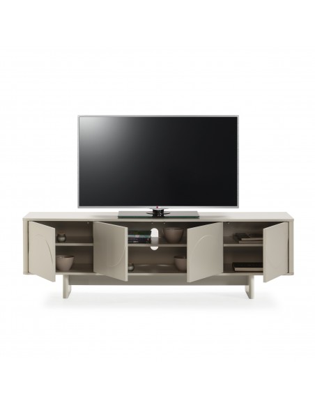 Móvel TV minimalista SOLEI 180 x 55 em MDF lacado creme com 4 portas