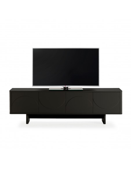 Móvel TV minimalista SOLEI 180 x 55 em MDF lacado preto com 4 portas