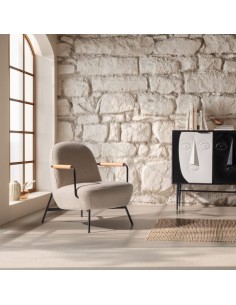 Butaca de diseño REGI Beige Tapizada en Tela y metal negro 2