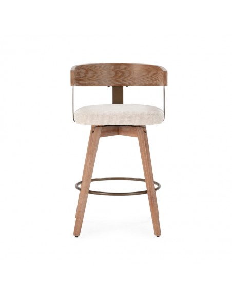 Taburete nórdico giratorio ILIA roble lavado, asiento tapizado beige