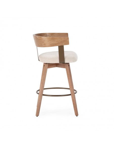 Taburete nórdico giratorio ILIA roble lavado, asiento tapizado beige