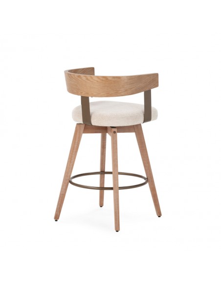 Taburete nórdico giratorio ILIA roble lavado, asiento tapizado beige