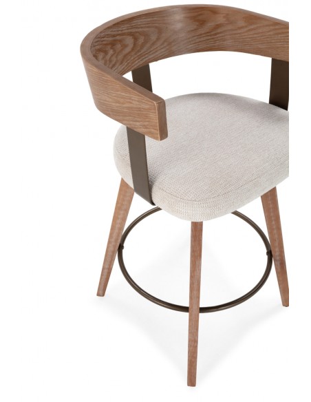 Taburete nórdico giratorio ILIA roble lavado, asiento tapizado beige