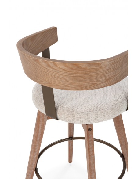 Taburete nórdico giratorio ILIA roble lavado, asiento tapizado beige