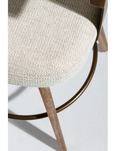 Taburete nórdico giratorio ILIA roble lavado, asiento tapizado beige