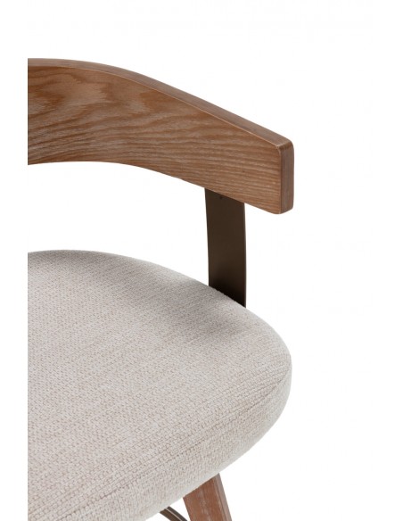 Taburete nórdico giratorio ILIA roble lavado, asiento tapizado beige