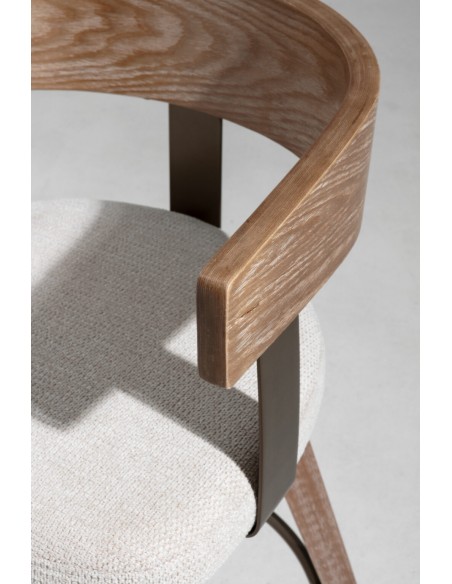 Taburete nórdico giratorio ILIA roble lavado, asiento tapizado beige