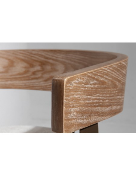 Taburete nórdico giratorio ILIA roble lavado, asiento tapizado beige