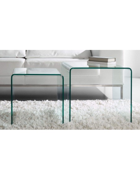  Set 2 Mesas BURANO 050x045 Cristal Transparente