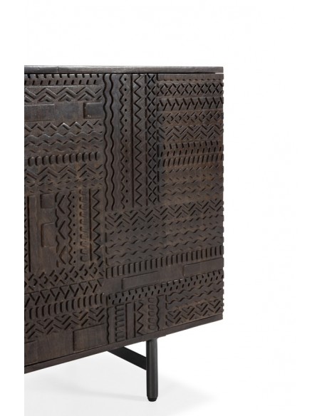 Aparador KALAI com design étnico, 160 cm, madeira de mangueira verde-oliva.