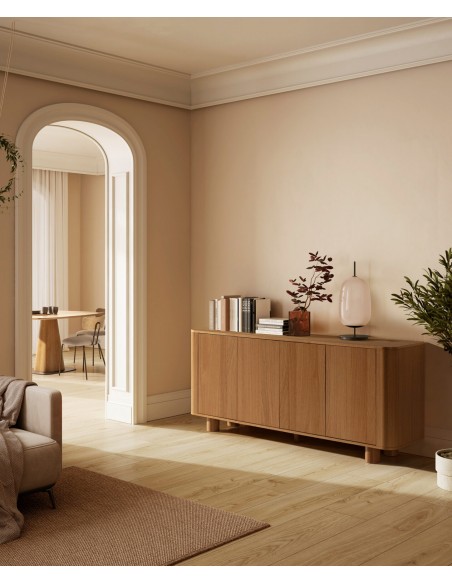 Aparador minimalista PADOC 180, 4 portas, folheado a carvalho.