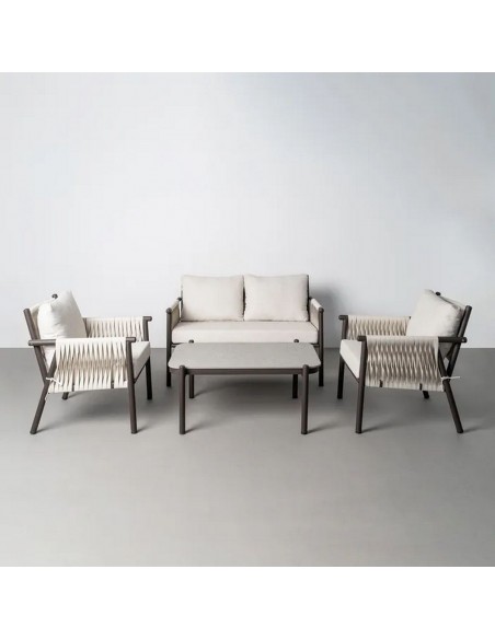 Conjunto de Jardim CALA Aço e Ratã com Sofá, Poltronas e Mesa