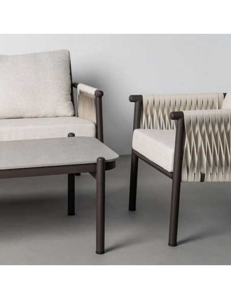 Conjunto de Jardín CALA Acero y Ratán con Sofá, Sillones y Mesa