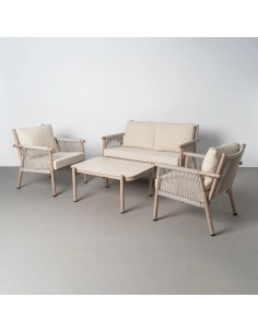 Conjunto de Jardim SALINA em Aço e Rattan com Sofá e Mesa