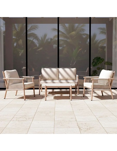 Conjunto de Jardim SALINA em Aço e Rattan com Sofá e Mesa