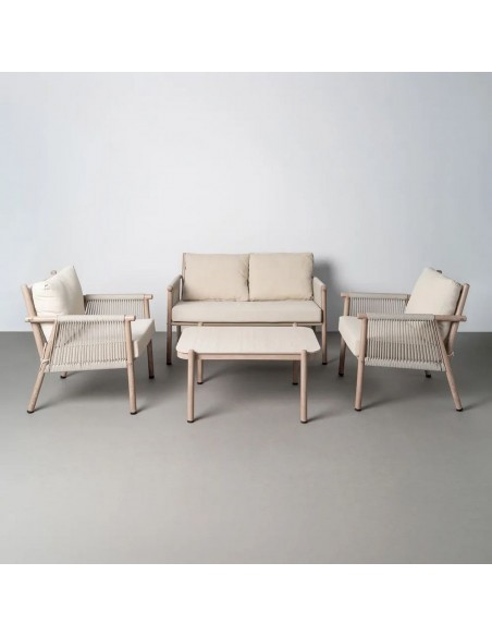 Conjunto de Jardim SALINA em Aço e Rattan com Sofá e Mesa