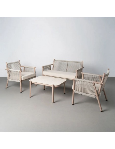 Conjunto de Jardim SALINA em Aço e Rattan com Sofá e Mesa